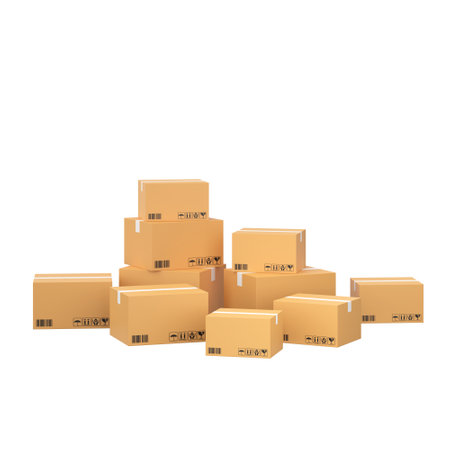Box stack for online shipping banner. 3D element.の写真素材