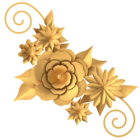 Golden flower. 3D flower. 3D illustration.の写真素材