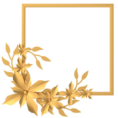 Golden flower. 3D flower. 3D illustration.の写真素材