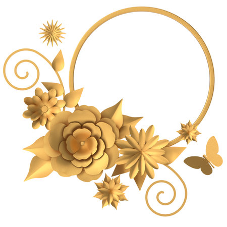 Golden flower. 3D flower. 3D illustration.の写真素材
