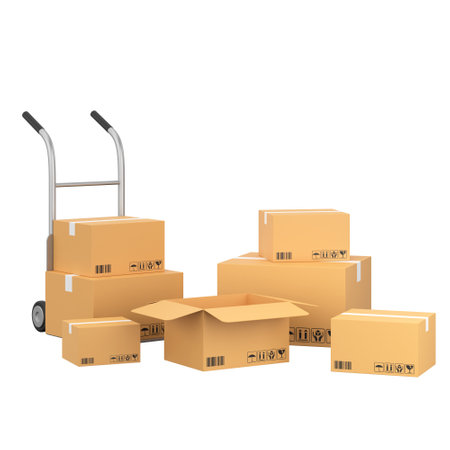 Box stack for online shipping banner. 3D element.の写真素材