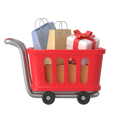 Shopping cart. Shopping basket. 3D illustration.の写真素材