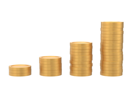 3D coin stack. Growth graph. 3D illustration.の写真素材