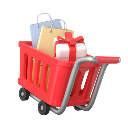 Shopping cart. Shopping basket. 3D illustration.の写真素材