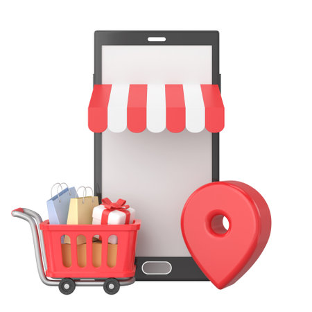 Shopping cart. Shopping basket. 3D illustration.の写真素材