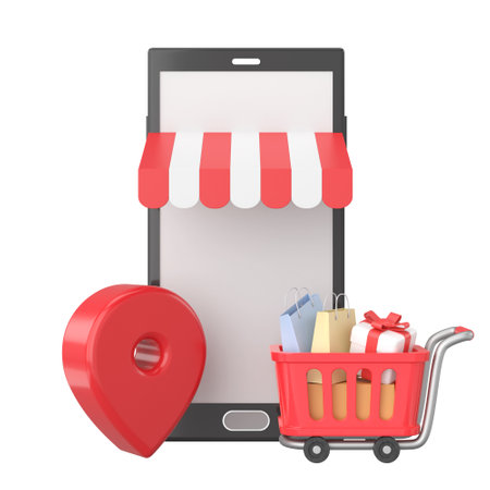 Shopping online with shopping cart. 3D element. 3D illustration.の写真素材