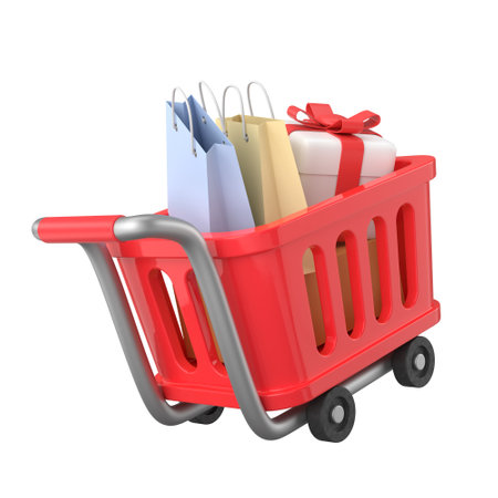 Shopping cart. Shopping basket. 3D illustration.の写真素材