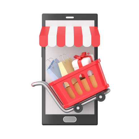 Shopping online with shopping cart. 3D element. 3D illustration.の写真素材