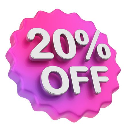 3D twenty percent off. 20% off. Sale badge.