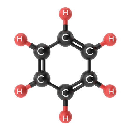 C6H6 , Benzene chemical formula. 3D chemical structure. 3D illustration.の写真素材