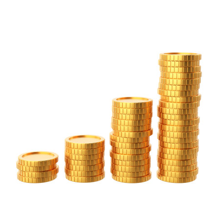 Golden coin. Coins stack. 3D element. 3D illustration.の写真素材