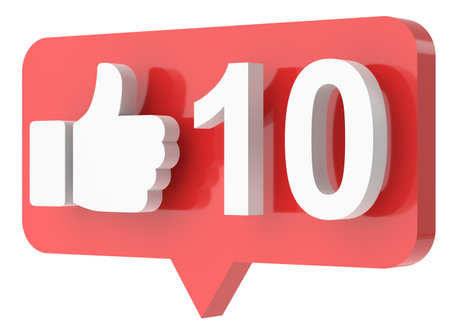 Ten likes. 10 likes. Like icon. 3D illustration.の写真素材