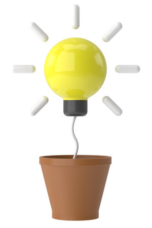 Light bulb in flower pot. 3D illustration.の写真素材