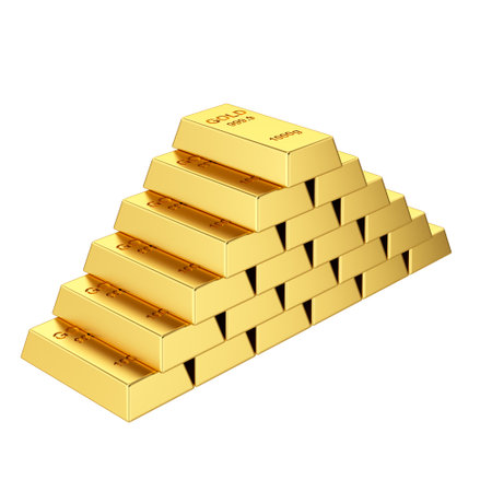 Gold bars. Gold bullion. Gold ingot. 3D illustration.の写真素材