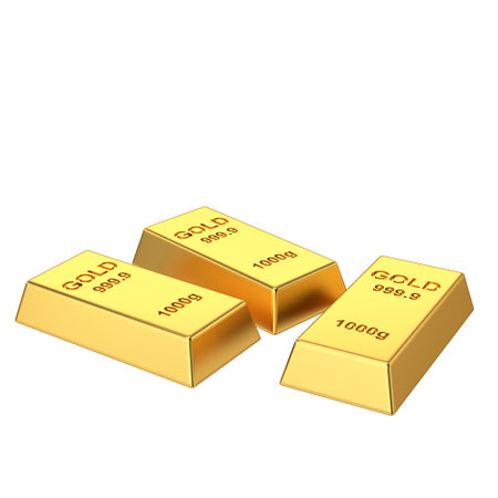 Gold bars. Gold bullion. Gold ingot. 3D illustration.の写真素材