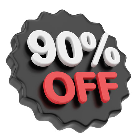 3D ninety percent off. 90% off. Black friday sale badge. 3D illustration.の写真素材