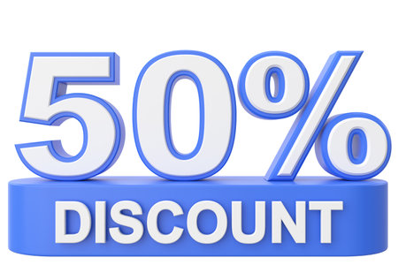 3D fifty percent discount. 50% discount. 50% sale.の写真素材