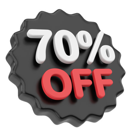3D seventy percent off. 70% off. Black friday sale badge. 3D illustration.の写真素材