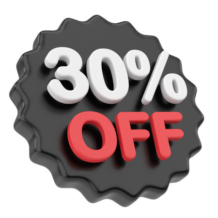 3D thirty percent off. 30% off. Black friday sale badge. 3D illustration.の写真素材