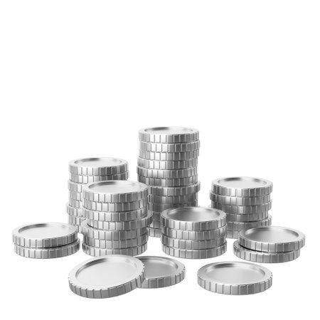 Silver coin. Coins stack. 3D illustration.の写真素材