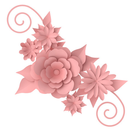 3D flower. Paper flower. 3D illustration.の写真素材