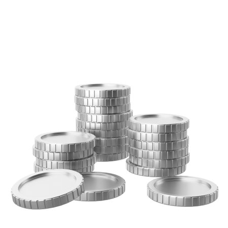 Silver coin. Coins stack. 3D illustration.の写真素材