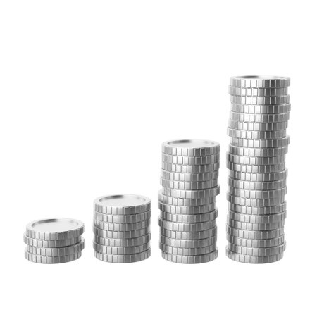 Silver coin. Coins stack. 3D illustration.の写真素材