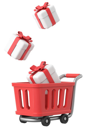3D shopping cart. 3D illustration.の写真素材