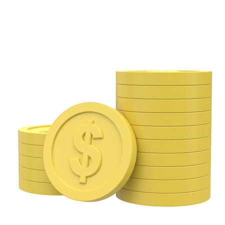 3D coin. Coin stack. 3D illustration.の写真素材