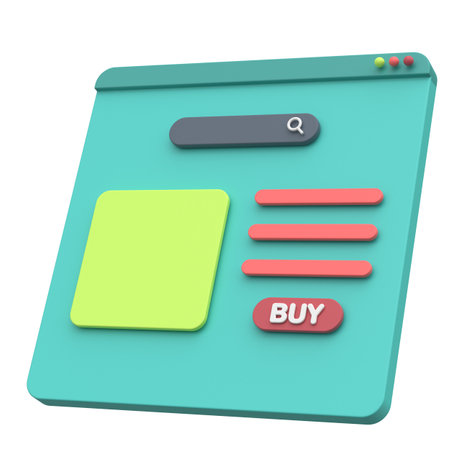 Online shopping. 3D browser. Product page. 3D illustration.の写真素材