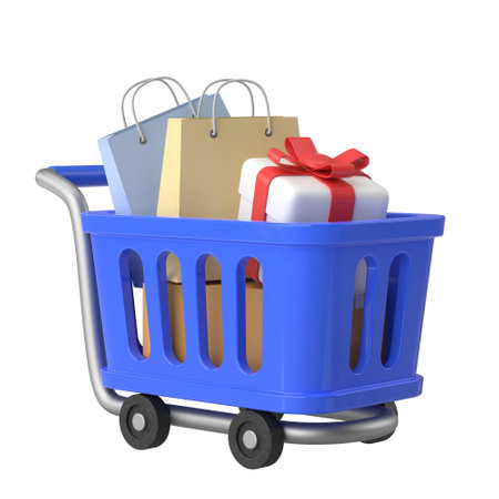 Shopping cart. Shopping basket. 3D element. 3D illustration.の写真素材