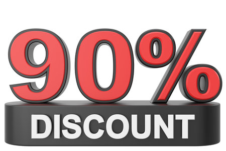 3D ninety percent discount. 90% discount. 3D illustration.の写真素材
