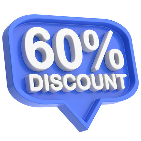 3D sixty percent discount. 60% discount. 3D illustration.の写真素材