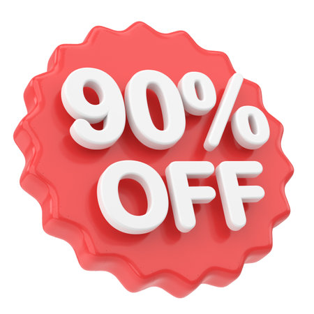 3D ninety percent off. 90% off. Sale badge.の写真素材