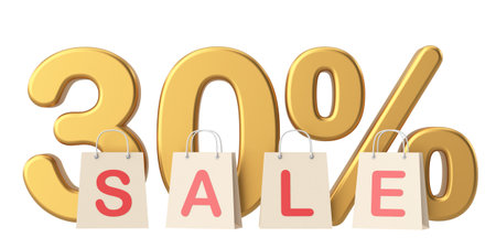 3D thirty percent sale. 30% sale. 3D illustration.の写真素材