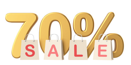 3D seventy percent sale. 70% sale. 3D illustration.の写真素材