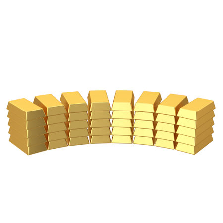 Gold bars. Gold bullion. Gold ingot. 3D illustration.の写真素材