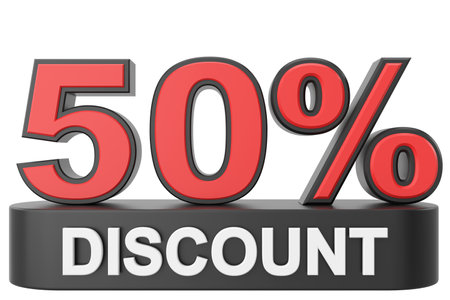 3D fifty percent discount. 50% discount. 3D illustration.の写真素材