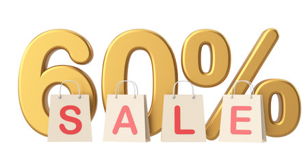 3D sixty percent sale. 60% sale. 3D illustration.の写真素材