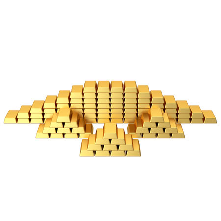 Gold bars. Gold bullion. Gold ingot. 3D illustration.の写真素材