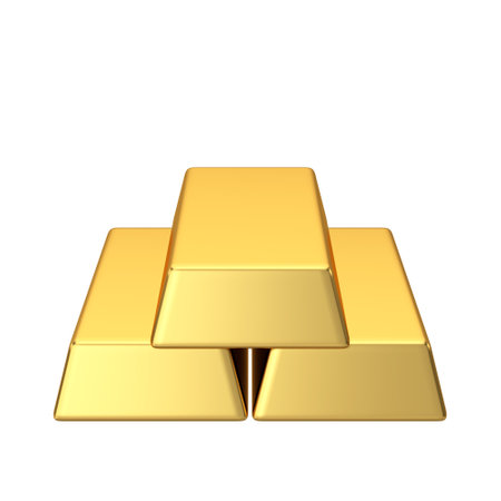 Gold bars. Gold bullion. Gold ingot. 3D illustration.の写真素材