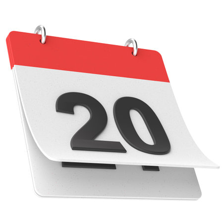 20th. Twentieth day of month. Calendar. 3D illustration.の写真素材