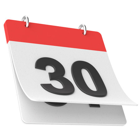 30th. Thirtieth day of month. Calendar. 3D illustration.の写真素材