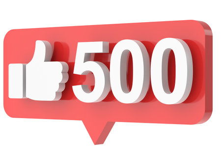 Five hundred likes. 500 likes. Like icon. 3D illustration.の写真素材