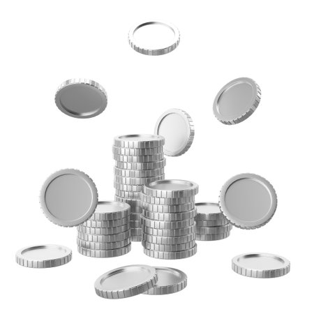 Silver coin. Coins stack. 3D illustration.の写真素材