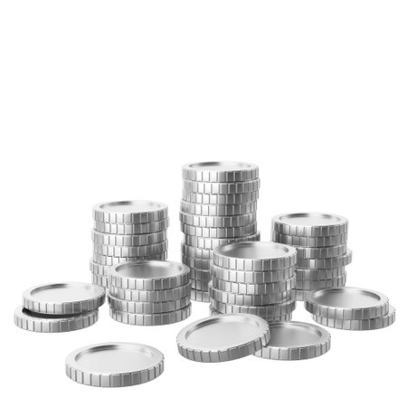 Silver coin. Coins stack. 3D illustration.の写真素材