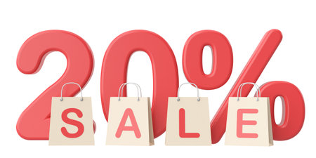 3D twenty percent sale. 20% sale. Sale decoration.の写真素材