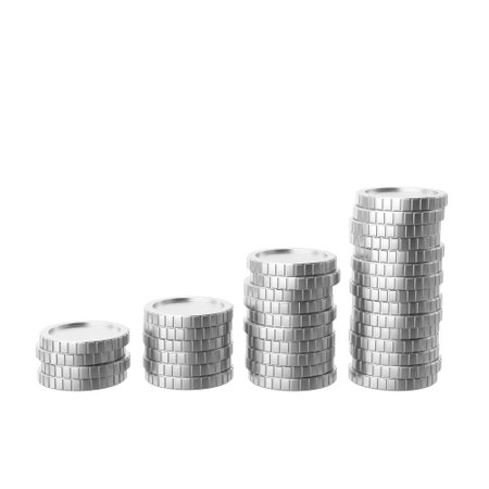 Silver coin. Coins stack. 3D illustration.の写真素材