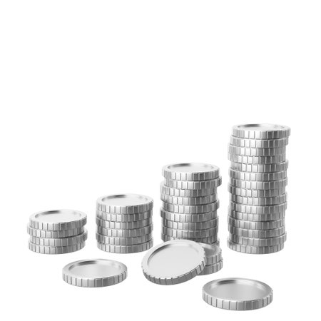 Silver coin. Coins stack. 3D illustration.の写真素材