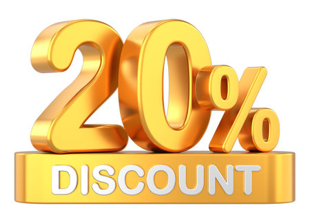 3D twenty percent discount. 20% discount. 20% sale.の写真素材